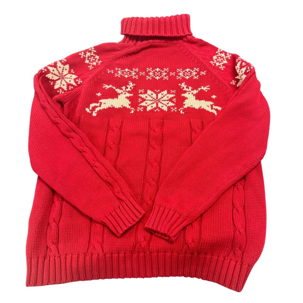 Lands End‎ Red Reindeer Snowflake Fair Isle Knit Turtleneck Sweater XL 18-20